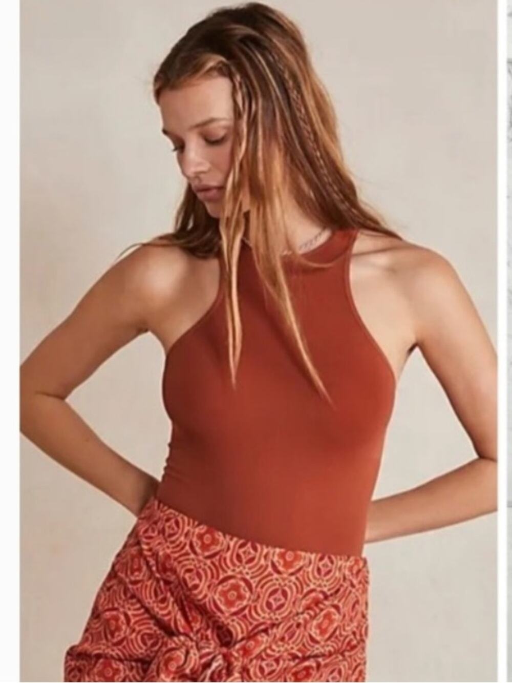Free People Intimately Down to Earth Sleeveless High Neck Bodysuit XS/S Rust